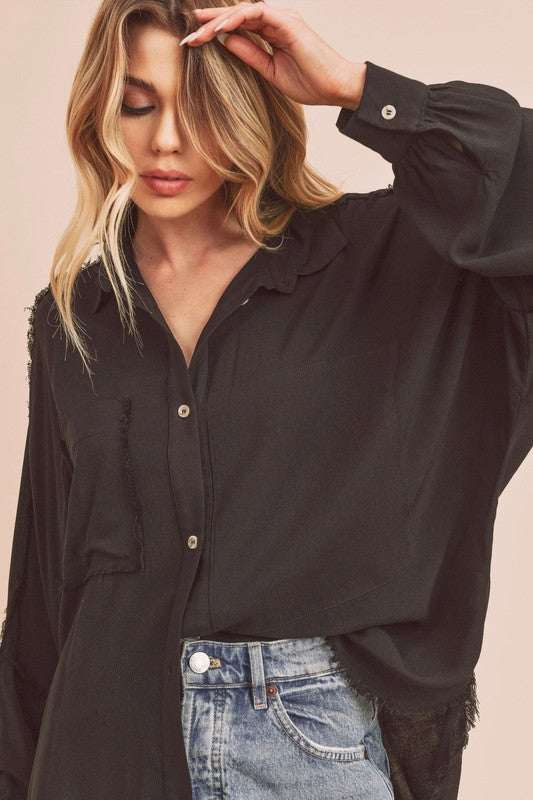 Frayed Edge Cotton Button-Up ShirtSoftly relaxed with just enough texture, the Frayed Edge Cotton Button-Up is made for effortless layering. Crafted from 100% cotton, this shirt features raw edge detButton-Up ShirtsFrayed Edge Cotton