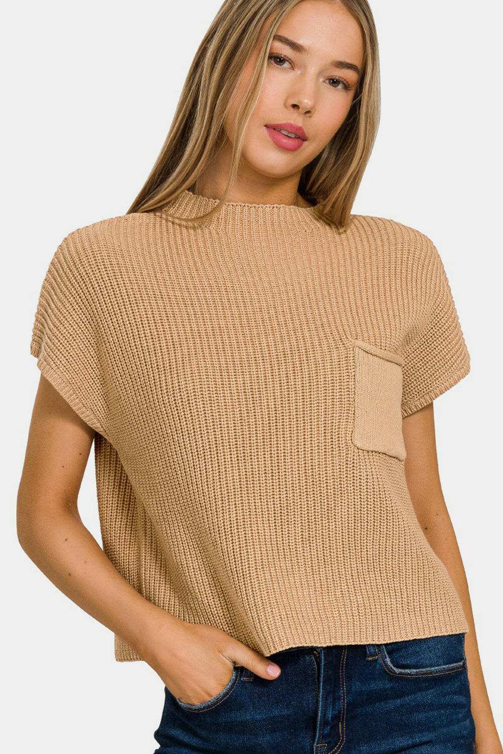 Cropped Mock Neck Short Sleeve SweaterThe 100% cotton Cropped Mock Neck Short Sleeve Sweater is a must-have piece for your wardrobe, versatile and stylish. Its mock neck design adds a touch of modern chiSweatersCropped Mock Neck