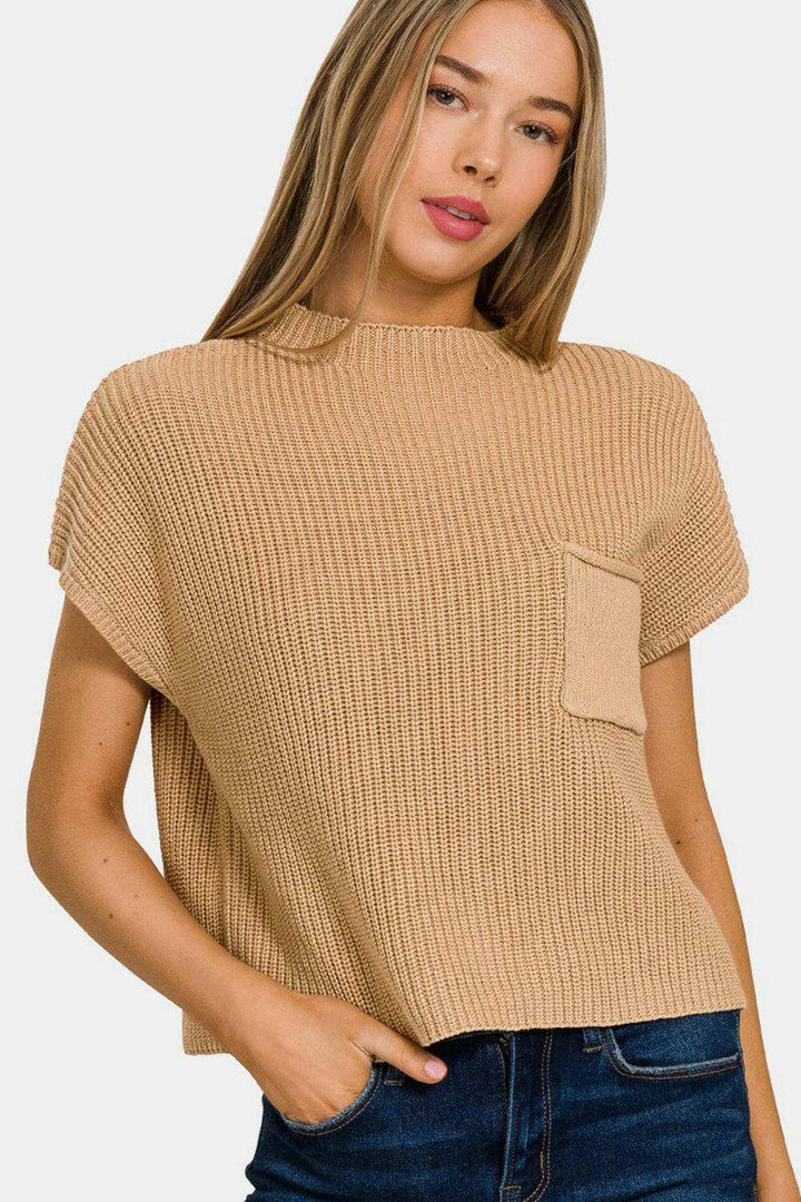 Cropped Mock Neck Short Sleeve SweaterThe 100% cotton Cropped Mock Neck Short Sleeve Sweater is a must-have piece for your wardrobe, versatile and stylish. Its mock neck design adds a touch of modern chiSweatersCropped Mock Neck