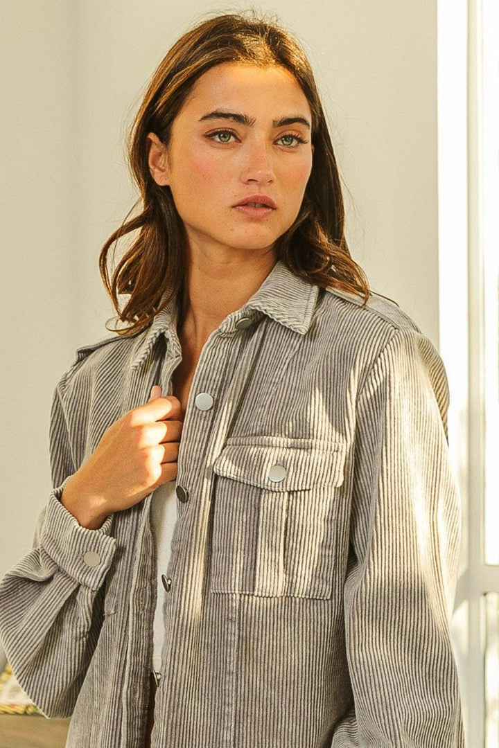 Cotton Corduroy Shirt JacketThe 100% Cotton Corduroy Shirt Jacket is a trendy and versatile addition to your wardrobe. With its button-up design and 100% cotton corduroy fabric, this shirt jackJacketsCotton Corduroy Shirt