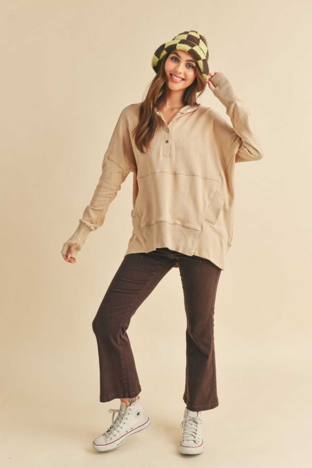 Cotton Half Snap Dropped Shoulder HoodieThe Half Snap Dropped Shoulder Hoodie is a personalized hoodie with a half-snap cardigan and droopy shoulders for a relaxed and comfortable fashion style. This hoodiHoodiesCotton Half Snap
