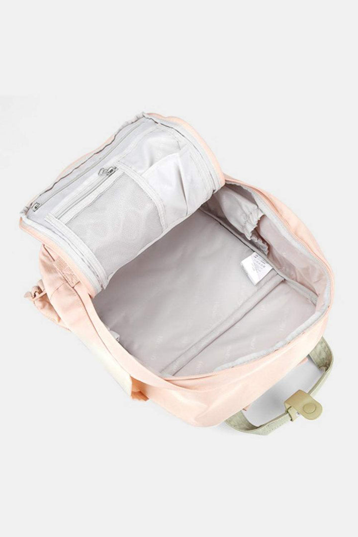 Himawari Contrast Waterproof Canvas Backpack Bag with Round LabelThis contrasting waterproof rucksack with a circular label offers a unique fashion appeal. The circular label adds a touch of chic personality that makes you stand oBackpackHimawari Contrast Waterproof