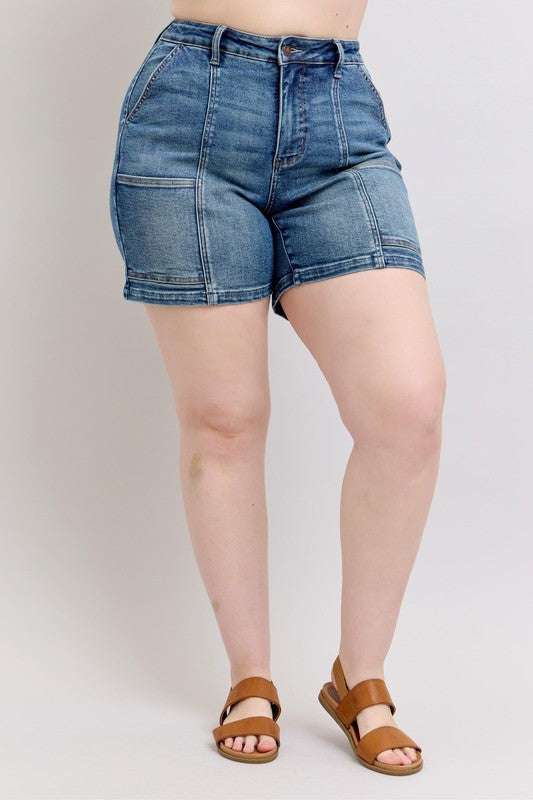 Judy Blue High Rise Denim ShortsHigh Rise Denim Shorts are a versatile and classic wardrobe staple that offer a stylish and flattering silhouette. These shorts sit at or above the natural waistlineJean ShortsJudy Blue High Rise Denim Shorts