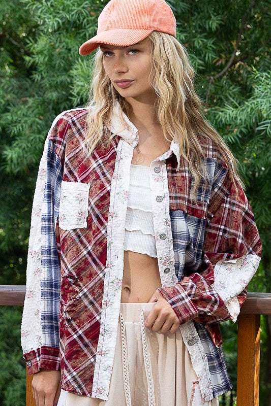 Patchwork Plaid Button Up Cotton ShirtThe Patchwork Plaid Button Up Shirt combines classic plaid patterns with a unique patchwork design, creating a stylish and eye-catching look. This versatile shirt caButton-Up ShirtsPatchwork Plaid Button Up Shirt