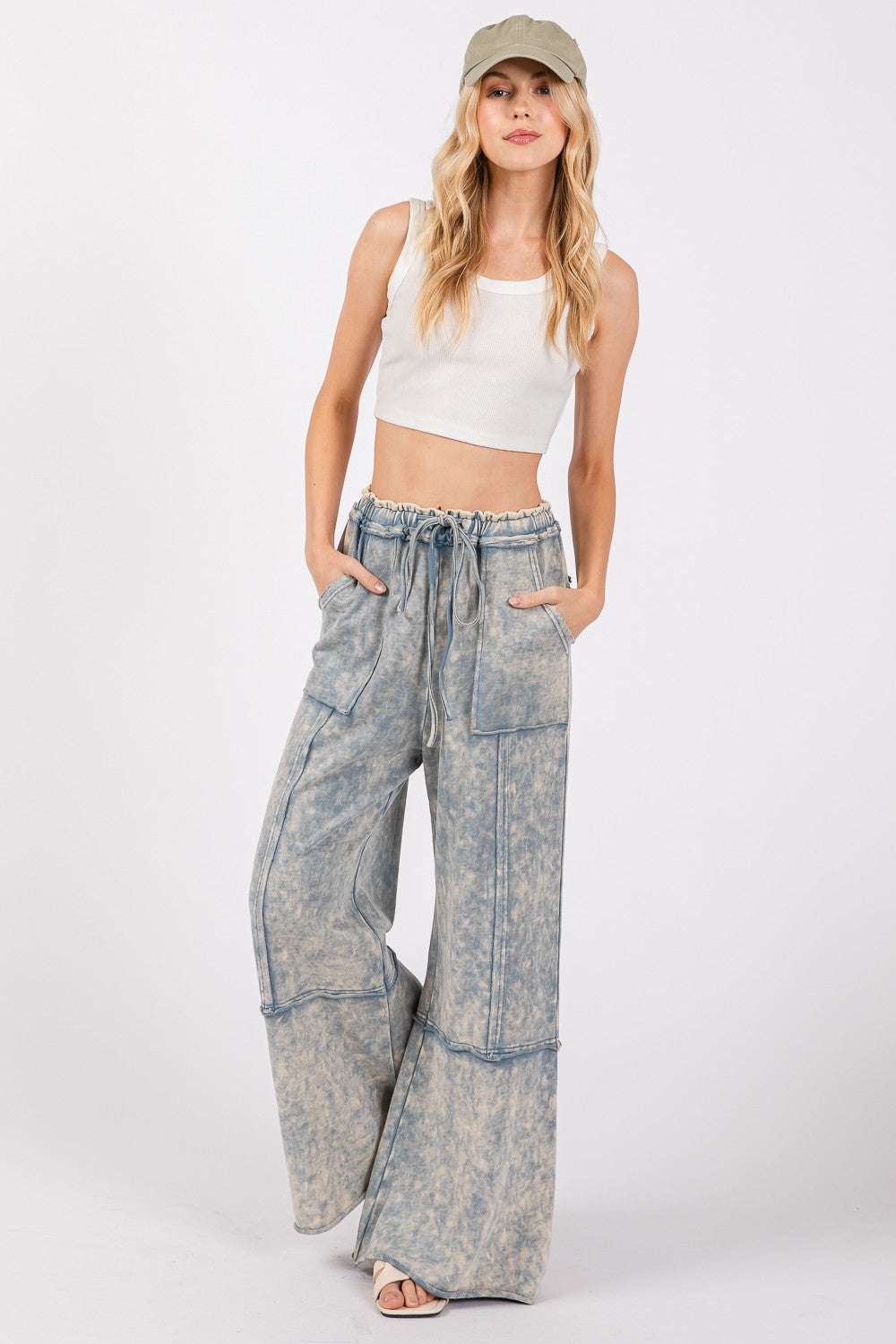 Cotton Mineral Washed Terry Wide Leg PantsThe 100% cotton mineral washed terry knit pants are the epitome of comfort and style! Made from soft and cozy terry knit fabric, they feature a unique mineral-washedPantsCotton Mineral Washed