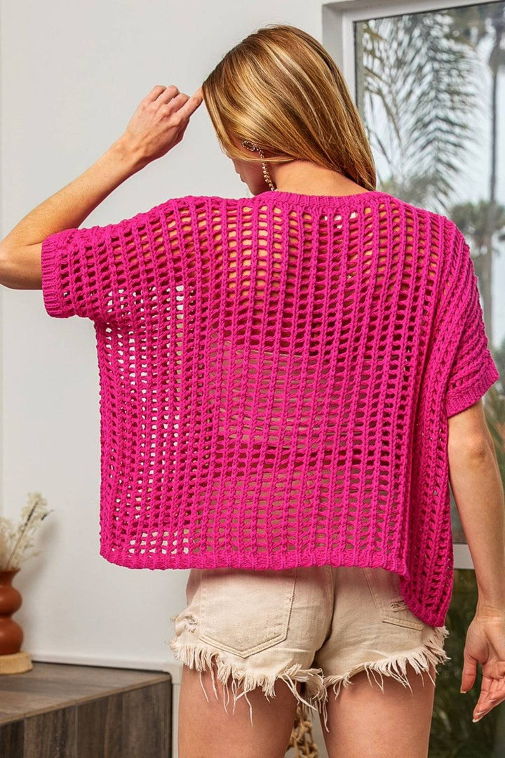 Openwork Knit TopStay stylish and chic with this 100% cotton Openwork Knit Top, perfect for layering over your outfits for a touch of elegance. The openwork design adds a trendy and Open Weave TopsOpenwork Knit Top