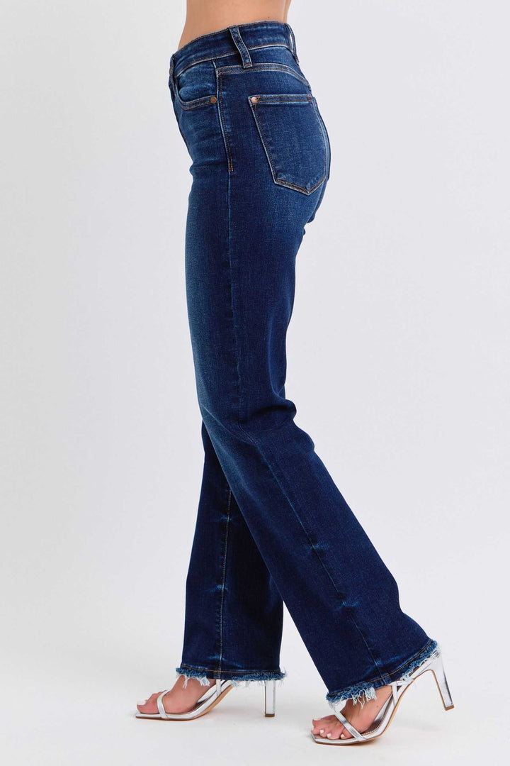 Judy Blue Raw Hem Straight Leg JeansRaw Hem Straight Leg Jeans are a versatile and timeless addition to your wardrobe. The raw hem adds a touch of edge, while the straight leg style offers a flatteringStraight Leg JeansJudy Blue Raw Hem