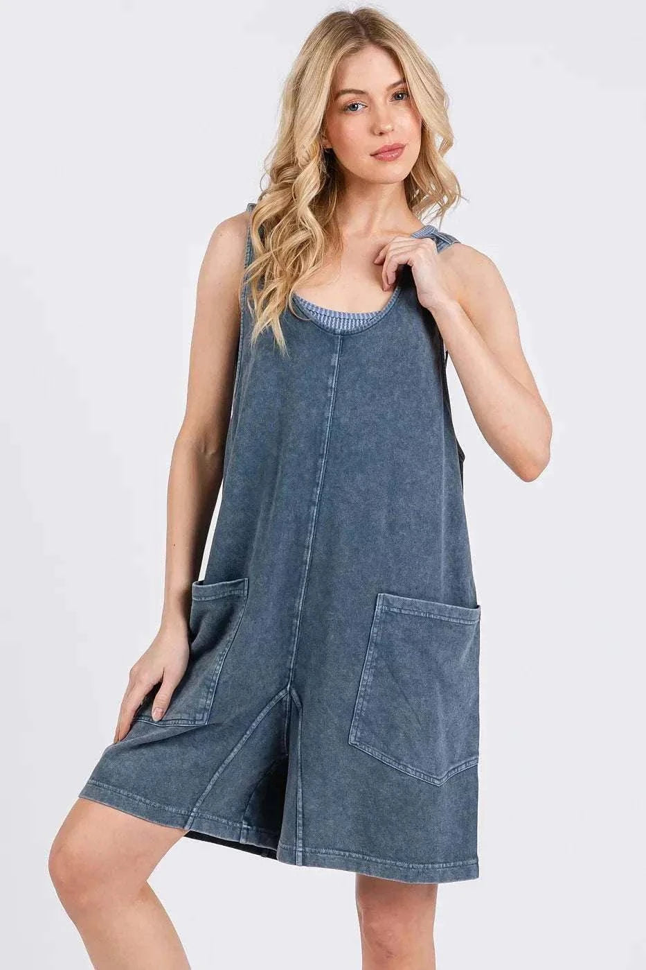 Scoop Neck Washed Cotton Romper