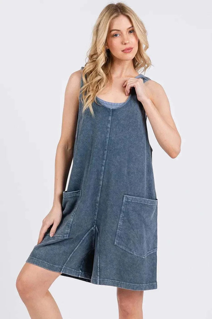 Scoop Neck Washed Cotton Romper