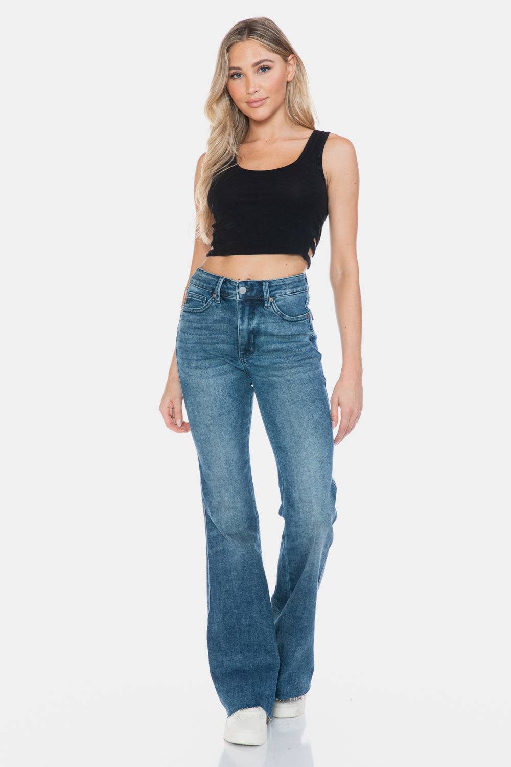 Judy Blue Tummy Control Vintage Wash Cut Hem Flare JeansThe Tummy Control Vintage Wash Cut Hem Flare is a stylish and flattering pair of jeans. With its tummy control feature, it helps create a streamlined silhouette. TheFlare JeansJudy Blue Tummy Control