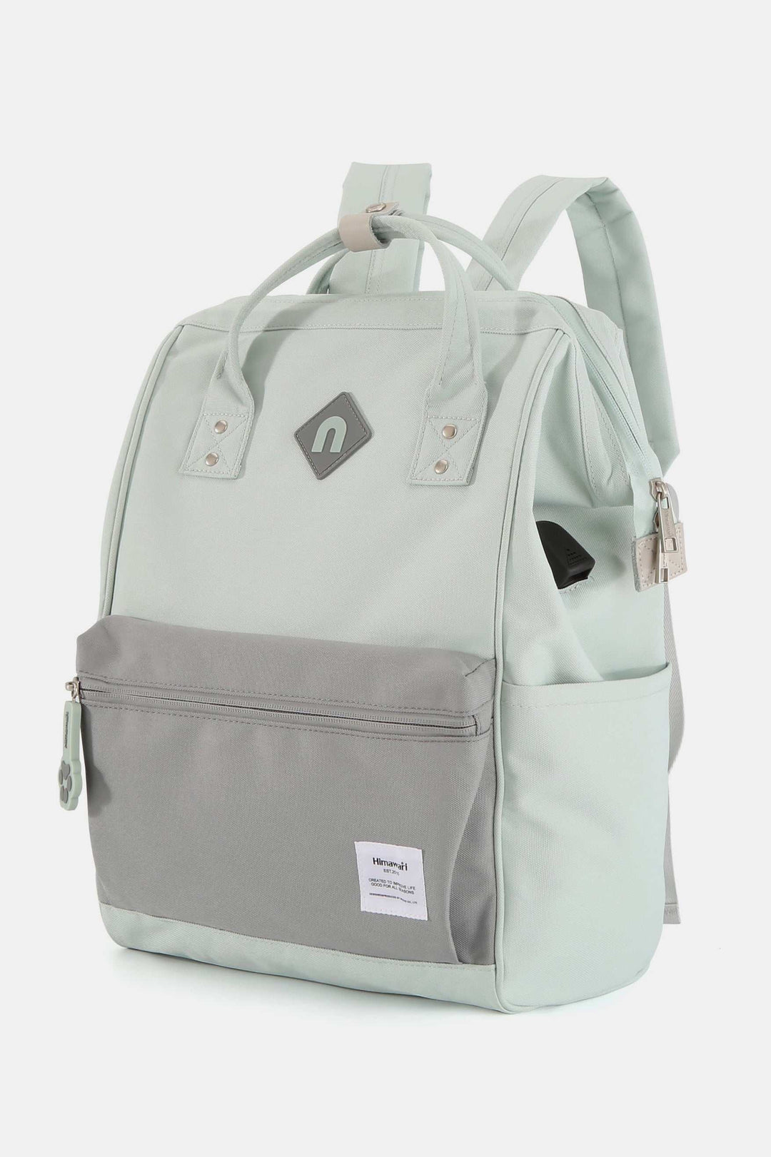 Himawari Contrast Waterproof Backpack Bag with External USB PortThe Waterproof Backpack Bag with External USB Port combines practicality with convenience for outdoor enthusiasts and travelers. Its waterproof material provides proBackpackHimawari Contrast Waterproof Backpack