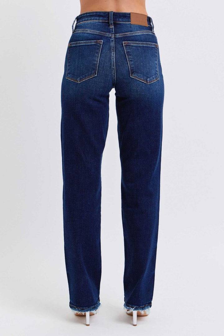 Judy Blue Raw Hem Straight Leg JeansRaw Hem Straight Leg Jeans are a versatile and timeless addition to your wardrobe. The raw hem adds a touch of edge, while the straight leg style offers a flatteringStraight Leg JeansJudy Blue Raw Hem