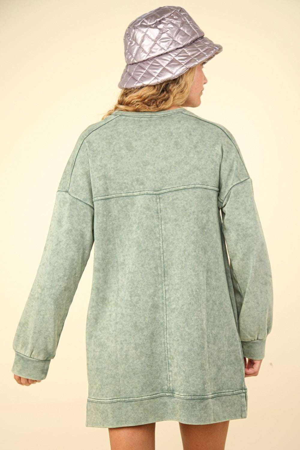 Mineral Washed Oversized Sweatshirt Mini DressThe Mineral Washed Oversized Sweatshirt Mini Dress is a cozy and chic piece. It features a relaxed drop shoulder design and long sleeves for a comfortable fit. The rMini DressesMineral Washed Oversized Sweatshirt