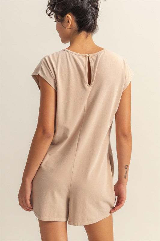 Relaxed Fit Breezy RomperThe Round Neck Cap Sleeve Relaxed Fit Breezy Romper is a stylish and comfortable one-piece outfit perfect for warm weather. Featuring a round neck and cap sleeves, tRompersRelaxed Fit Breezy Romper