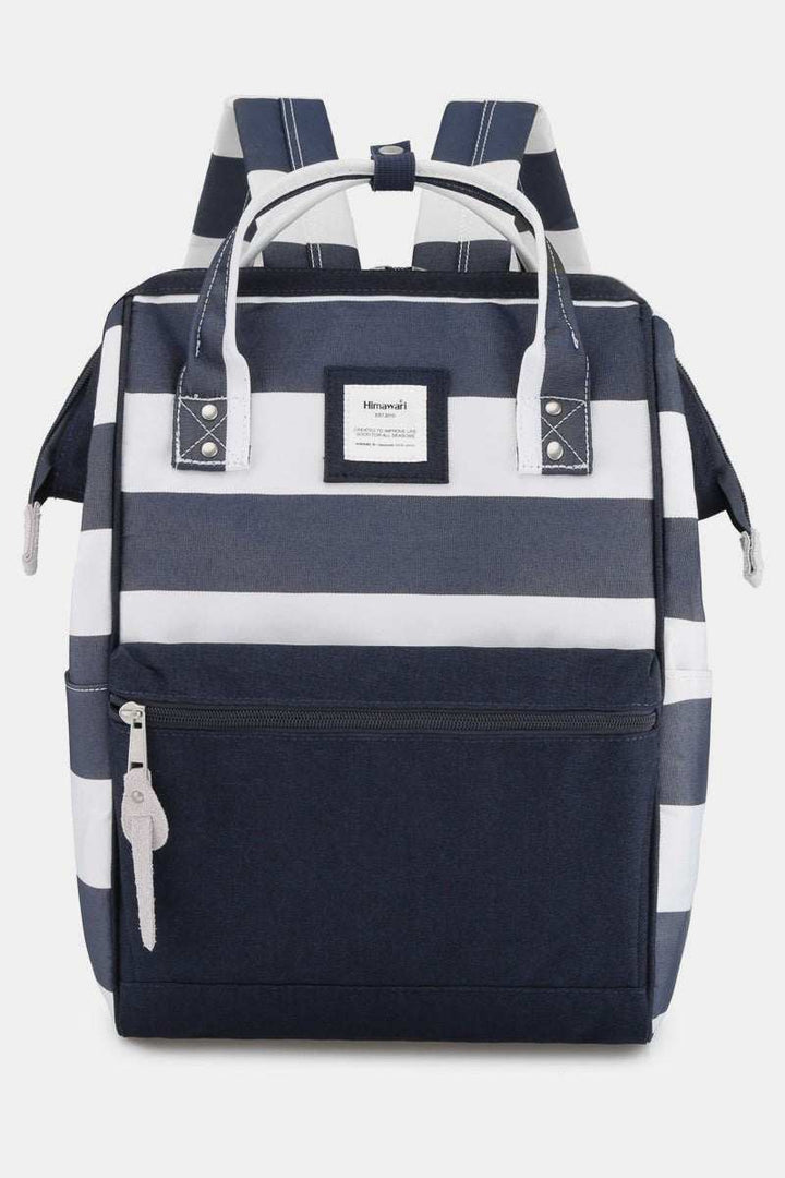 Himawari Striped Waterproof Nylon Backpack Bag with Side PocketsThe Striped Waterproof Nylon Backpack Bag with Side Pockets is a fashionable and functional accessory for any outing. Its stylish striped design adds a touch of flaiBackpackHimawari Striped Waterproof Nylon Backpack