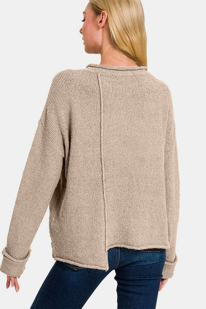 Asymmetric Hem Drop Shoulder SweaterThe Asymmetric Hem Drop Shoulder Sweater is a trendy and modern piece that offers a unique silhouette. With its drop shoulder design, this sweater exudes a relaxed aSweatersAsymmetric Hem Drop Shoulder Sweater