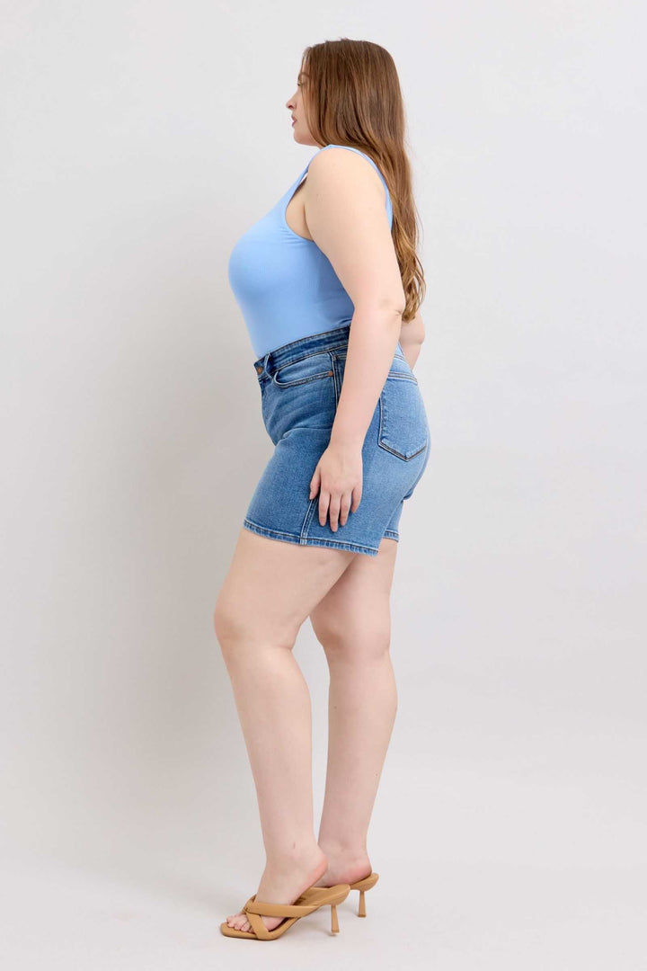 Judy Blue Two Button Denim ShortsElevate your casual look with our 2-button denim shorts featuring convenient pockets for on-the-go essentials. These shorts offer a stylish and comfortable fit, perfJean ShortsJudy Blue Two Button Denim Shorts