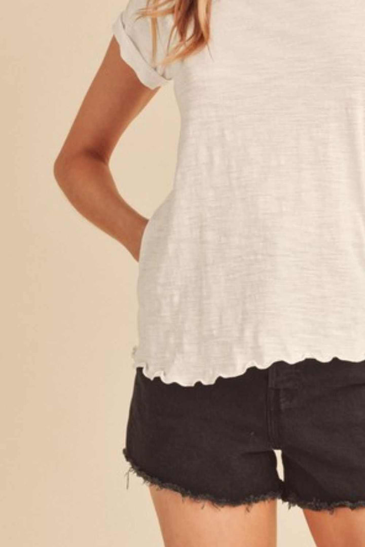 Lettuce Edge Short Sleeve T-ShirtThe Lettuce Edge Round Neck Short Sleeve T-Shirt is a cute and trendy top that adds a touch of detail to a classic piece. Featuring a round neckline that is versatilT-ShirtsLettuce Edge Short Sleeve