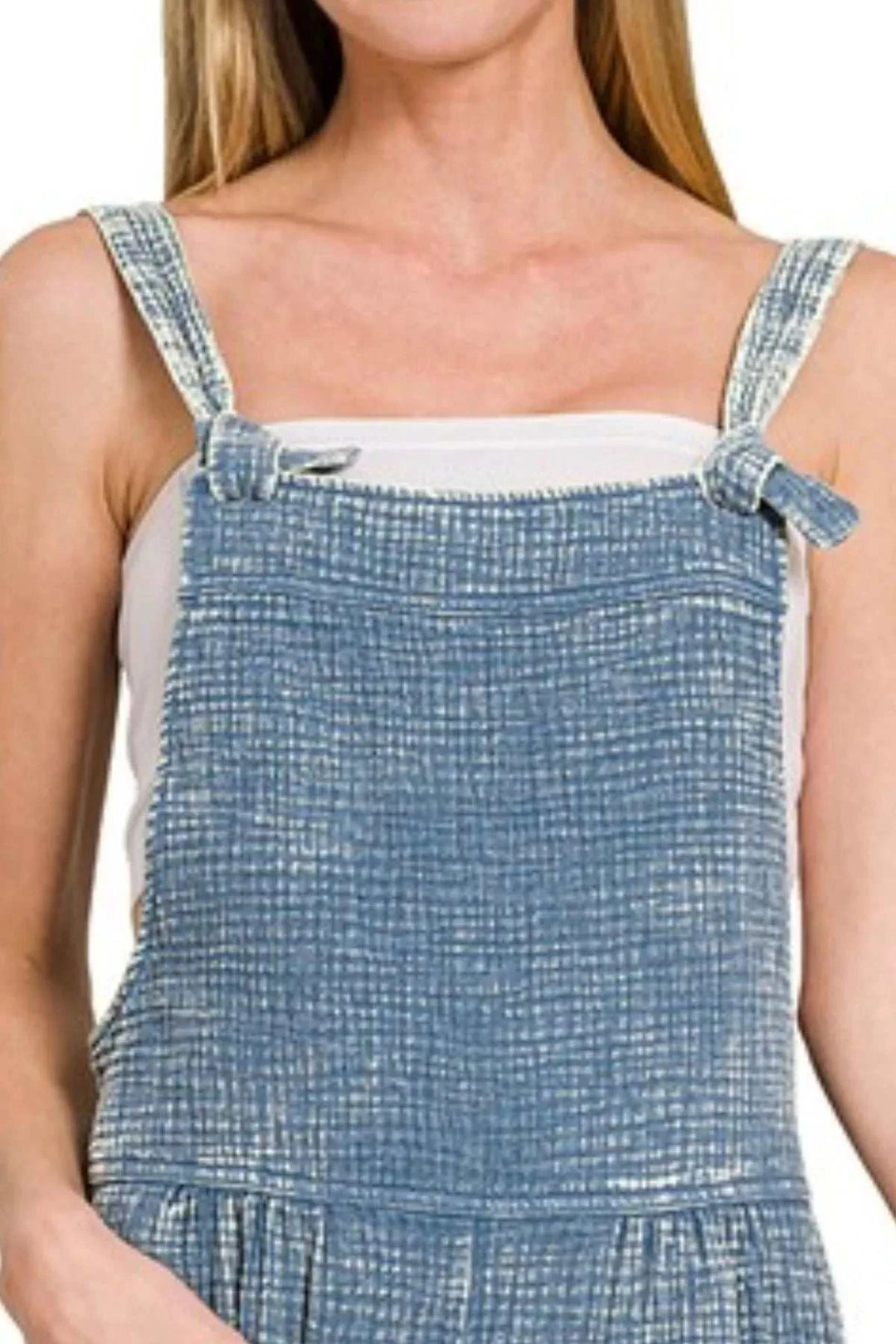 Woven Double Gauze Cotton Acid Washed RomperThe 100% Cotton Woven Double Gauze Acid Washed Romper features a unique and trendy acid-washed design. It is made from lightweight double gauze fabric for a soft andOverallsWoven Double Gauze