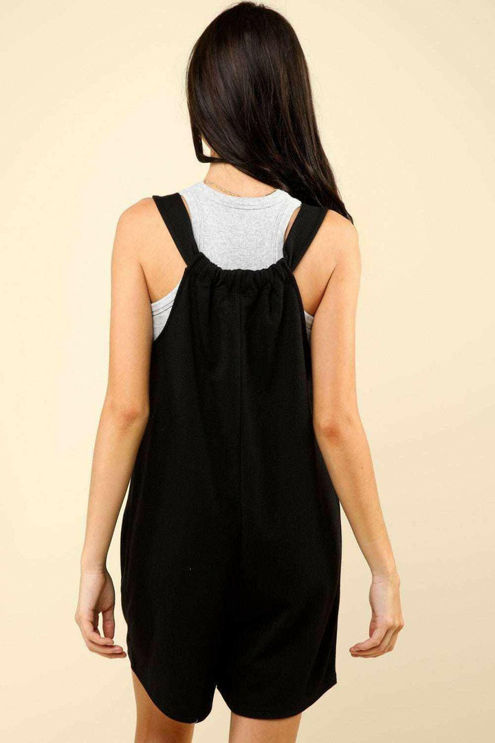 Black Tie Shoulder Front Pocket RomperThe Very J Tie Shoulder Front Pocket Romper is a trendy and comfortable option for any casual event. This cotton blend romper comes with front patch pockets for addeRompersBlack Tie Shoulder