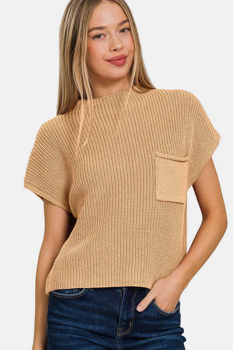 Cropped Mock Neck Short Sleeve SweaterThe 100% cotton Cropped Mock Neck Short Sleeve Sweater is a must-have piece for your wardrobe, versatile and stylish. Its mock neck design adds a touch of modern chiSweatersCropped Mock Neck