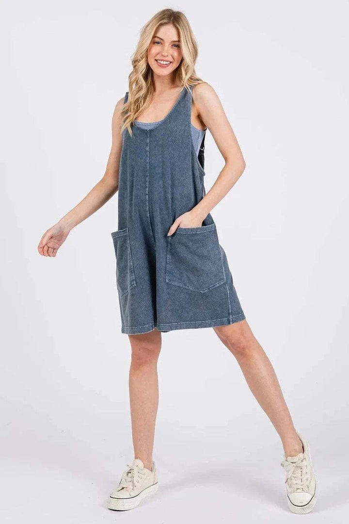 Scoop Neck Washed Cotton Romper