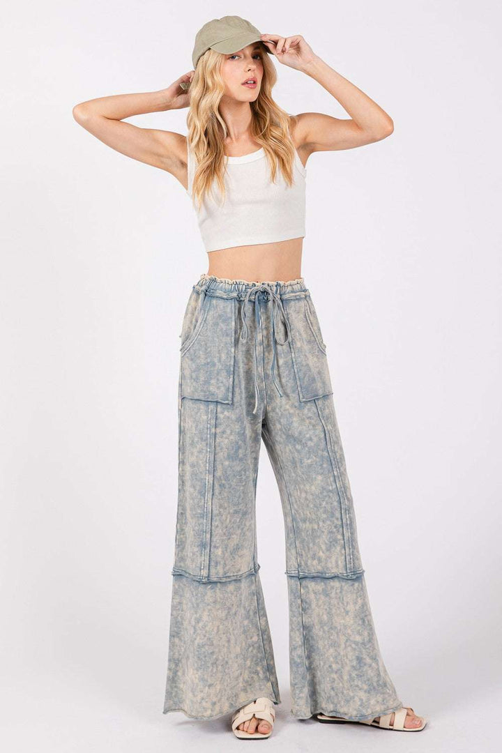 Cotton Mineral Washed Terry Wide Leg PantsThe 100% cotton mineral washed terry knit pants are the epitome of comfort and style! Made from soft and cozy terry knit fabric, they feature a unique mineral-washedPantsCotton Mineral Washed