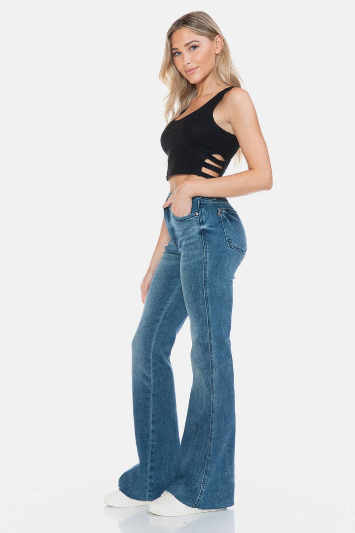 Judy Blue Tummy Control Vintage Wash Cut Hem Flare JeansThe Tummy Control Vintage Wash Cut Hem Flare is a stylish and flattering pair of jeans. With its tummy control feature, it helps create a streamlined silhouette. TheFlare JeansJudy Blue Tummy Control