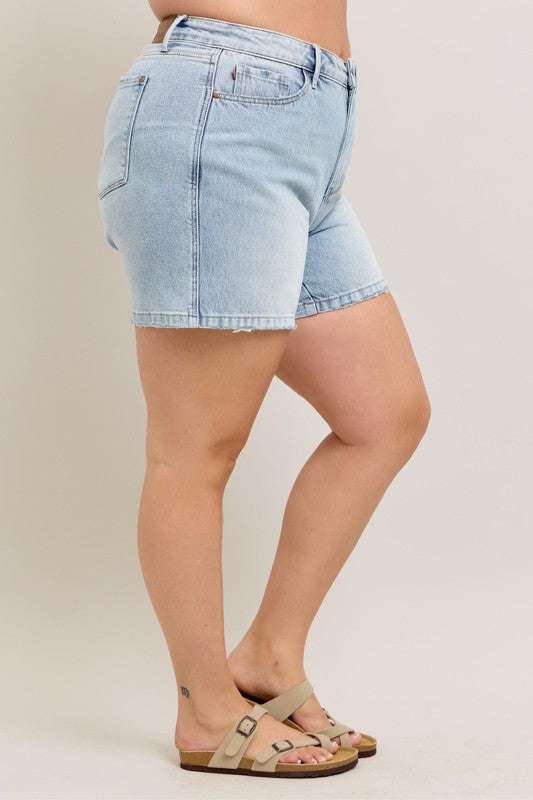 Judy Blue Frayed Hem High Rise Denim ShortsFrayed Hem High Rise Denim Shorts with Pockets are a trendy and stylish addition to your summer wardrobe. These shorts feature a high rise waistline for a flatteringJean ShortsFrayed Hem High Rise Denim Shorts