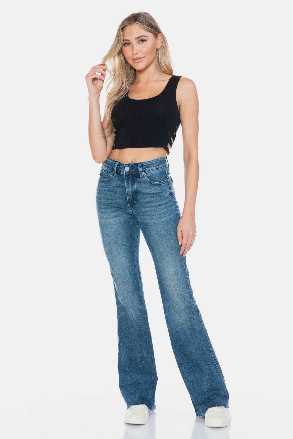 Judy Blue Tummy Control Vintage Wash Cut Hem Flare JeansThe Tummy Control Vintage Wash Cut Hem Flare is a stylish and flattering pair of jeans. With its tummy control feature, it helps create a streamlined silhouette. TheFlare JeansJudy Blue Tummy Control
