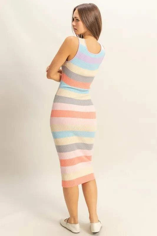 Striped Scoop Neck Wide Strap Knit DressThis Striped Scoop Neck Wide Strap Knit Dress is a stylish and versatile addition to your wardrobe. The scoop neck and wide straps offer a flattering and comfortableMidi DressesStriped Scoop Neck
