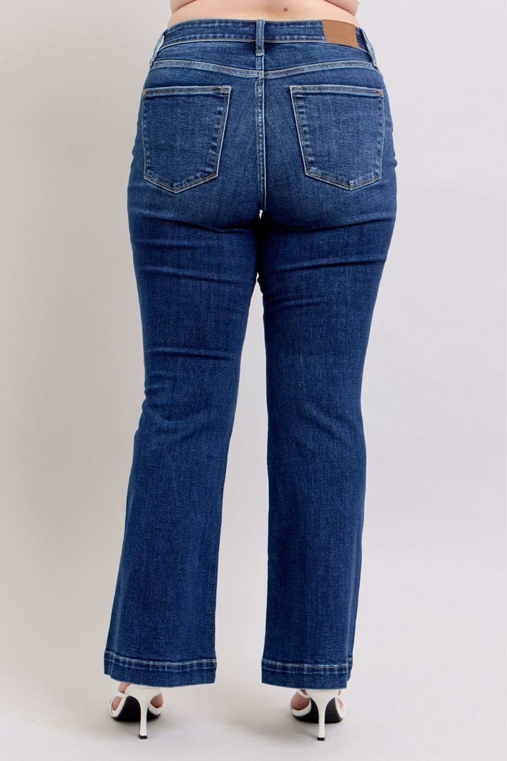 Judy Blue High Rise Flare Jeans with PocketsHigh-rise flare jeans with pockets are a trendy and versatile wardrobe staple. They provide a flattering high-waisted silhouette and the flare leg adds a chic retro Flare JeansJudy Blue High Rise Flare Jeans