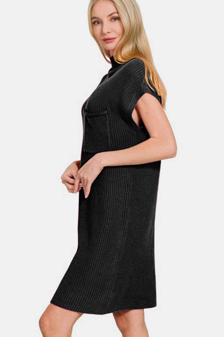 Cotton Mock Neck Short Sleeve Sweater DressA mock neck short sleeve sweater dress is a stylish and versatile clothing piece that pairs the comfort of a sweater with the chicness of a dress. It typically featuMini DressesCotton Mock Neck