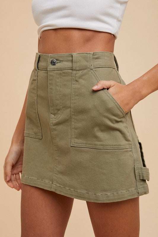 Cargo Denim Mini SkirtA cargo denim mini skirt combines the edgy style of cargo pants with the classic silhouette of a mini skirt, creating a trendy and versatile piece. The cargo pocketsMini SkirtsCargo Denim Mini Skirt