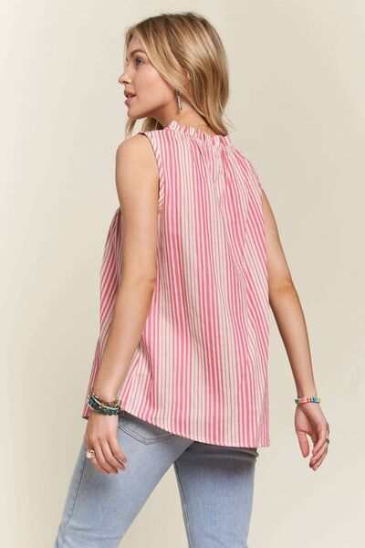 Striped Smocked Linen-Blend TopThe Striped Smocked Linen-Blend Top is a chic and feminine piece that combines classic stripes with trendy details. The contrast stripes add a stylish touch to the dSleeveless BlousesStriped Smocked Linen-Blend Top