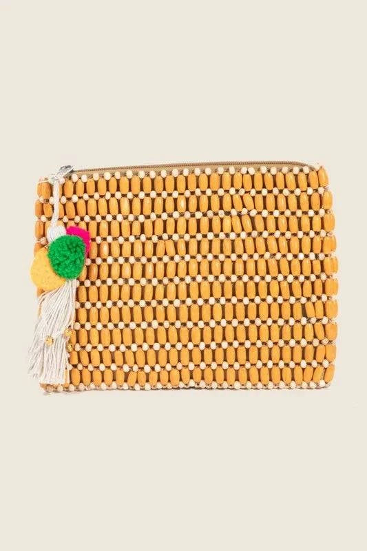 Fame Wooden Beaded Rectangle BagA wooden beaded rectangle bag is a chic and sophisticated accessory that adds a touch of elegance to your outfit. The combination of wooden beads in a rectangular shHandbagsFame Wooden Beaded