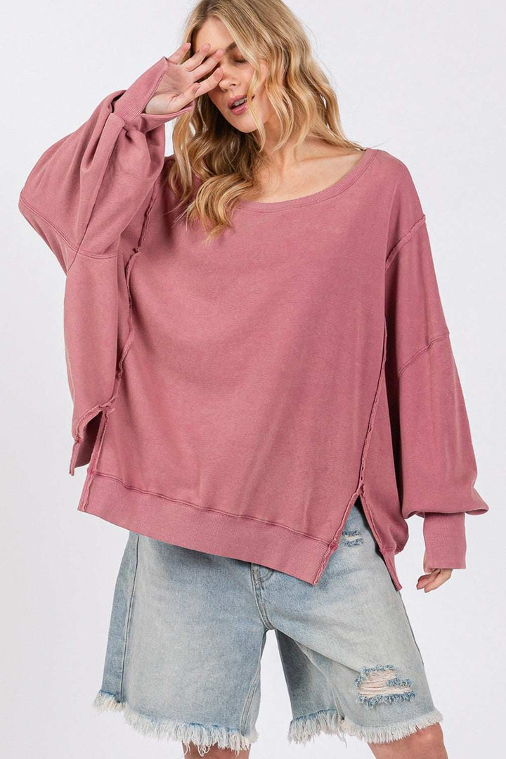 Cotton Mineral Wash Side Slit Oversized SweatshirtThe 100% cotton Mineral Wash Side Slit Oversized Sweatshirt is a comfortable and stylish choice for casual wear. Made from a soft fabrication, this sweatshirt offersSweatshirtsCotton Mineral Wash