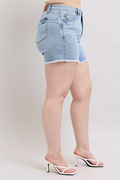 Judy Blue Tummy Control Raw Hem Denim ShortsThe tummy control raw hem denim shorts are designed to provide a slimming effect around the waist area while also featuring a trendy raw hem finish at the bottom. ThJean ShortsJudy Blue Tummy Control
