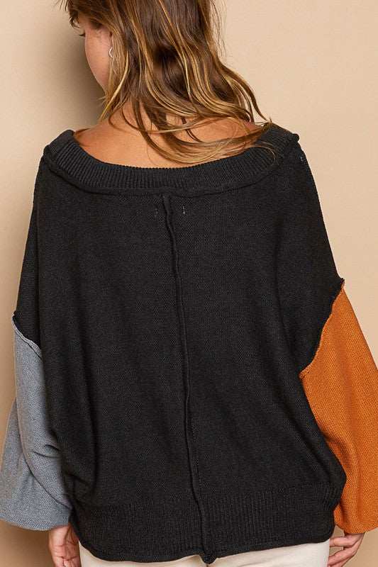 Cotton Color Block Lantern Sleeve SweaterThe 100% cotton Color Block Lantern Sleeve Sweater is a contemporary and chic fashion piece that combines trendy design elements. Featuring exposed seams and color-bSweatersCotton Color Block