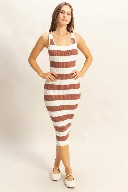 Striped Scoop Neck Wide Strap Knit DressThis Striped Scoop Neck Wide Strap Knit Dress is a stylish and versatile addition to your wardrobe. The scoop neck and wide straps offer a flattering and comfortableMidi DressesStriped Scoop Neck