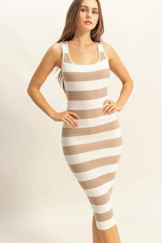 Striped Scoop Neck Wide Strap Knit DressThis Striped Scoop Neck Wide Strap Knit Dress is a stylish and versatile addition to your wardrobe. The scoop neck and wide straps offer a flattering and comfortableMidi DressesStriped Scoop Neck