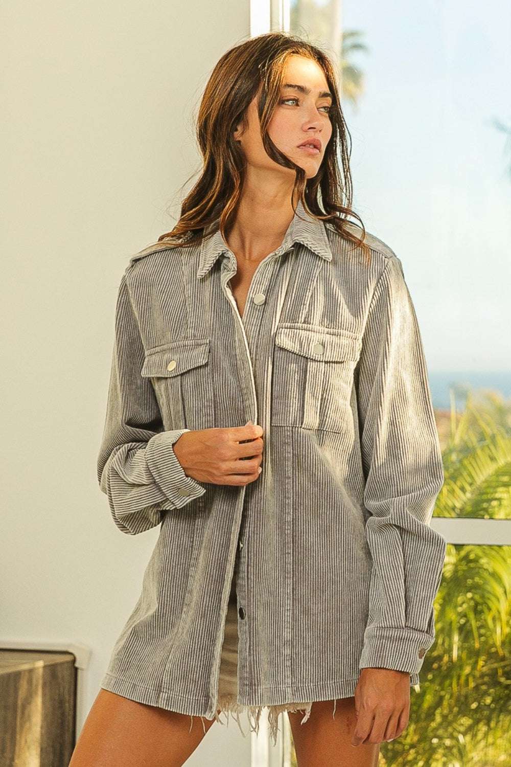 Cotton Corduroy Shirt JacketThe 100% Cotton Corduroy Shirt Jacket is a trendy and versatile addition to your wardrobe. With its button-up design and 100% cotton corduroy fabric, this shirt jackJacketsCotton Corduroy Shirt