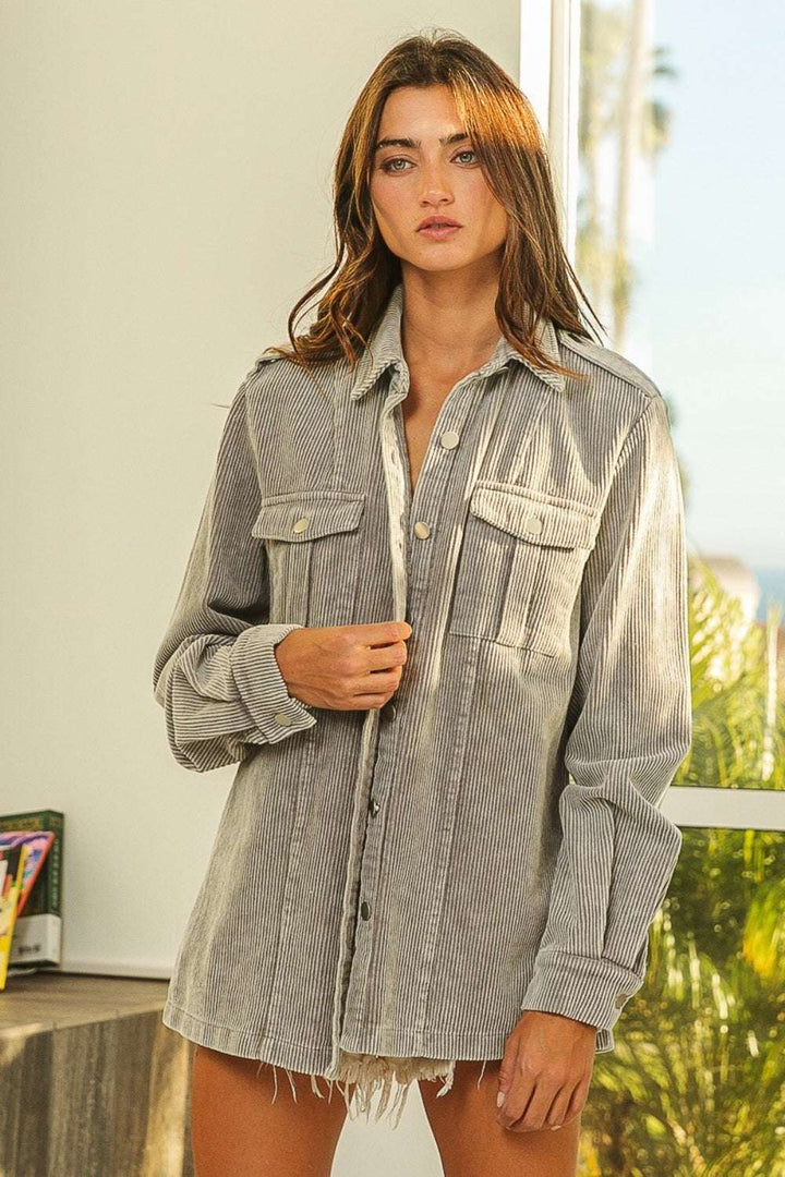 Cotton Corduroy Shirt JacketThe 100% Cotton Corduroy Shirt Jacket is a trendy and versatile addition to your wardrobe. With its button-up design and 100% cotton corduroy fabric, this shirt jackJacketsCotton Corduroy Shirt