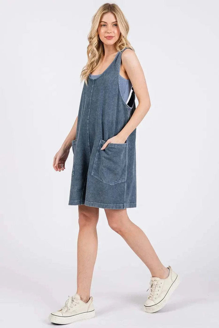 Scoop Neck Washed Cotton Romper