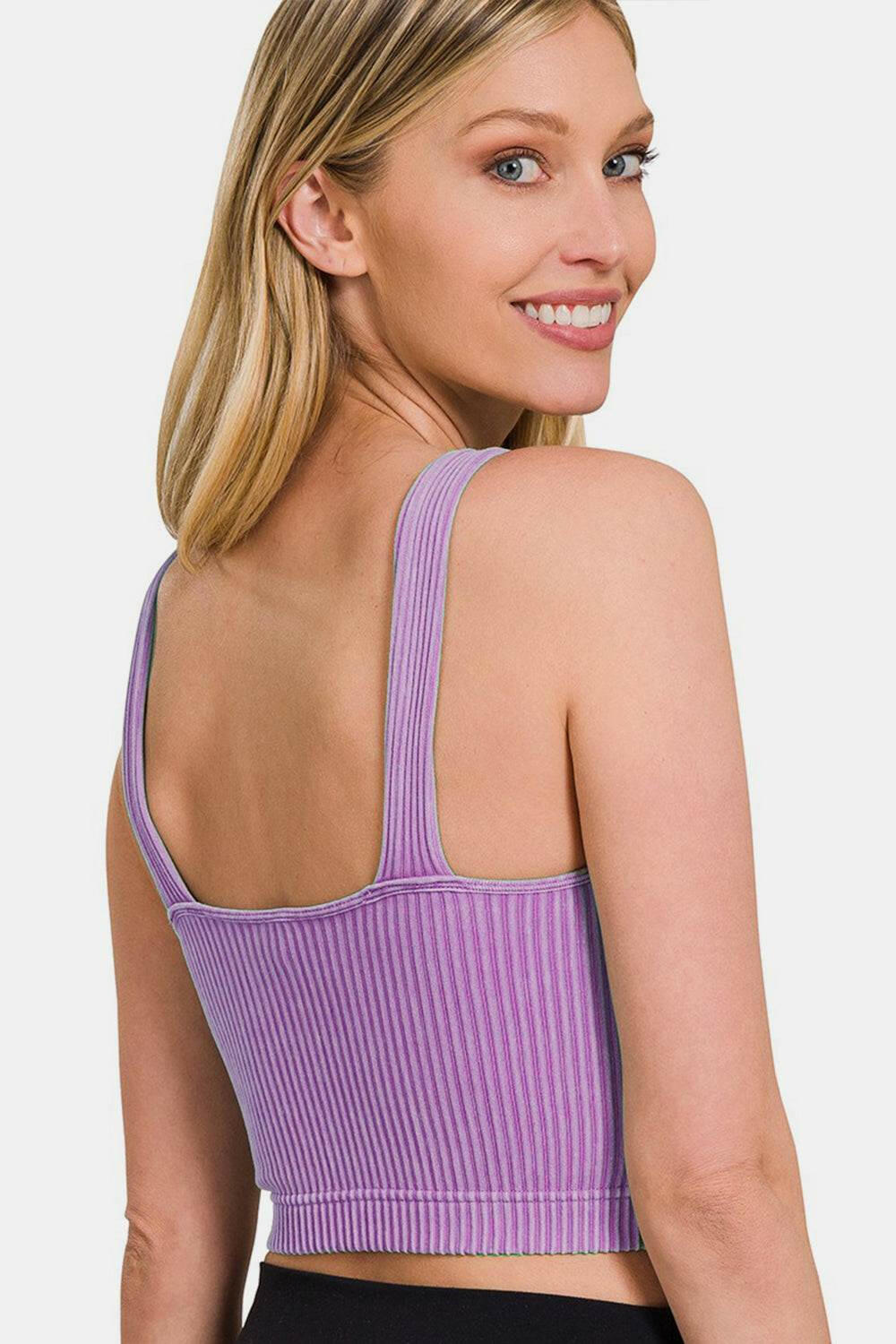 Washed Rib Cropped Tank TopStay trendy and comfy in the Washed Rib Cropped Tank Top! With its ribbed structure and padded cups, it offers support while still sporting a cropped length for a frTank TopsWashed Rib Cropped Tank Top