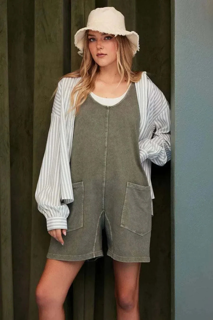 Scoop Neck Washed Cotton Romper