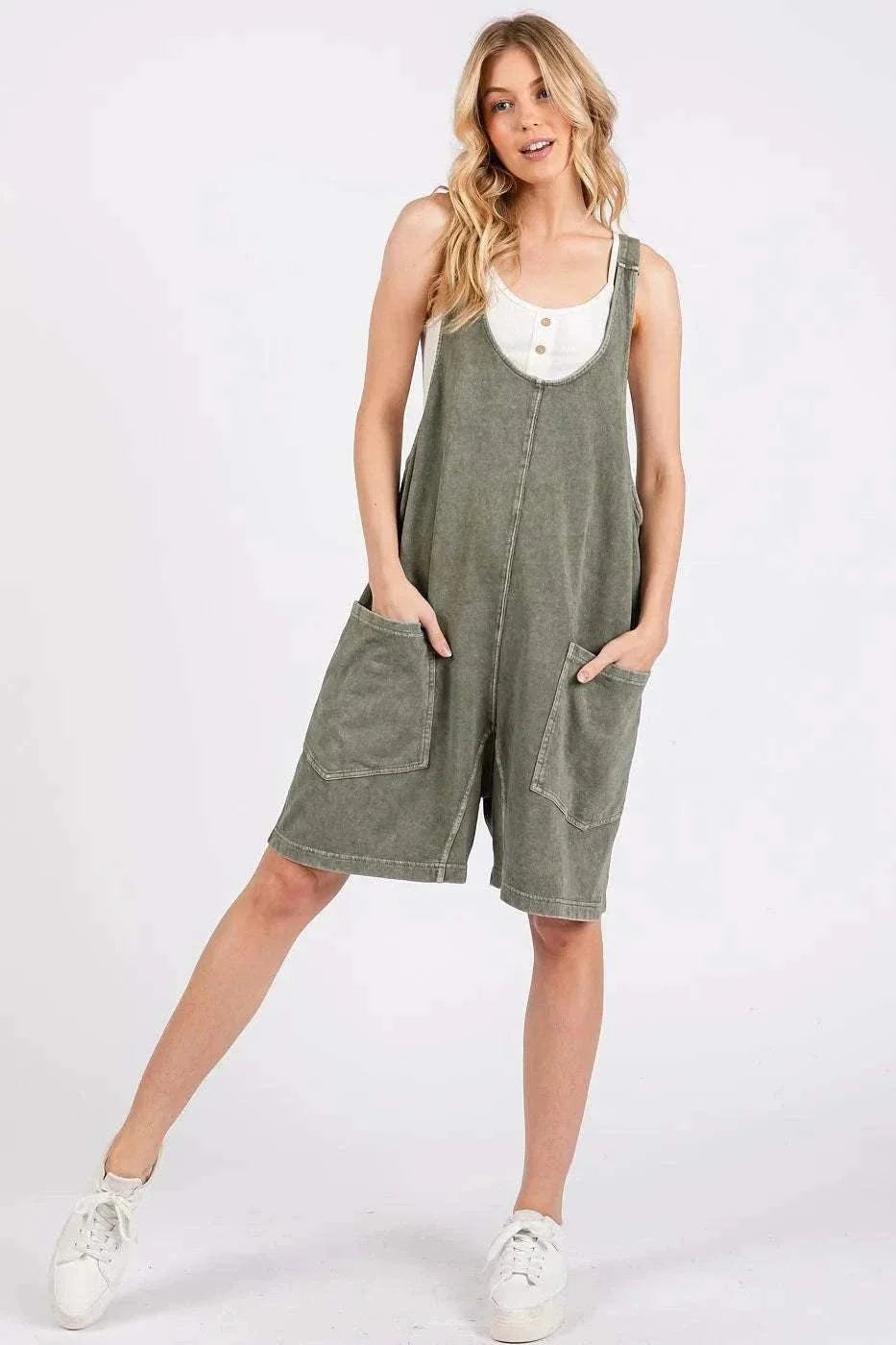 Scoop Neck Washed Cotton Romper