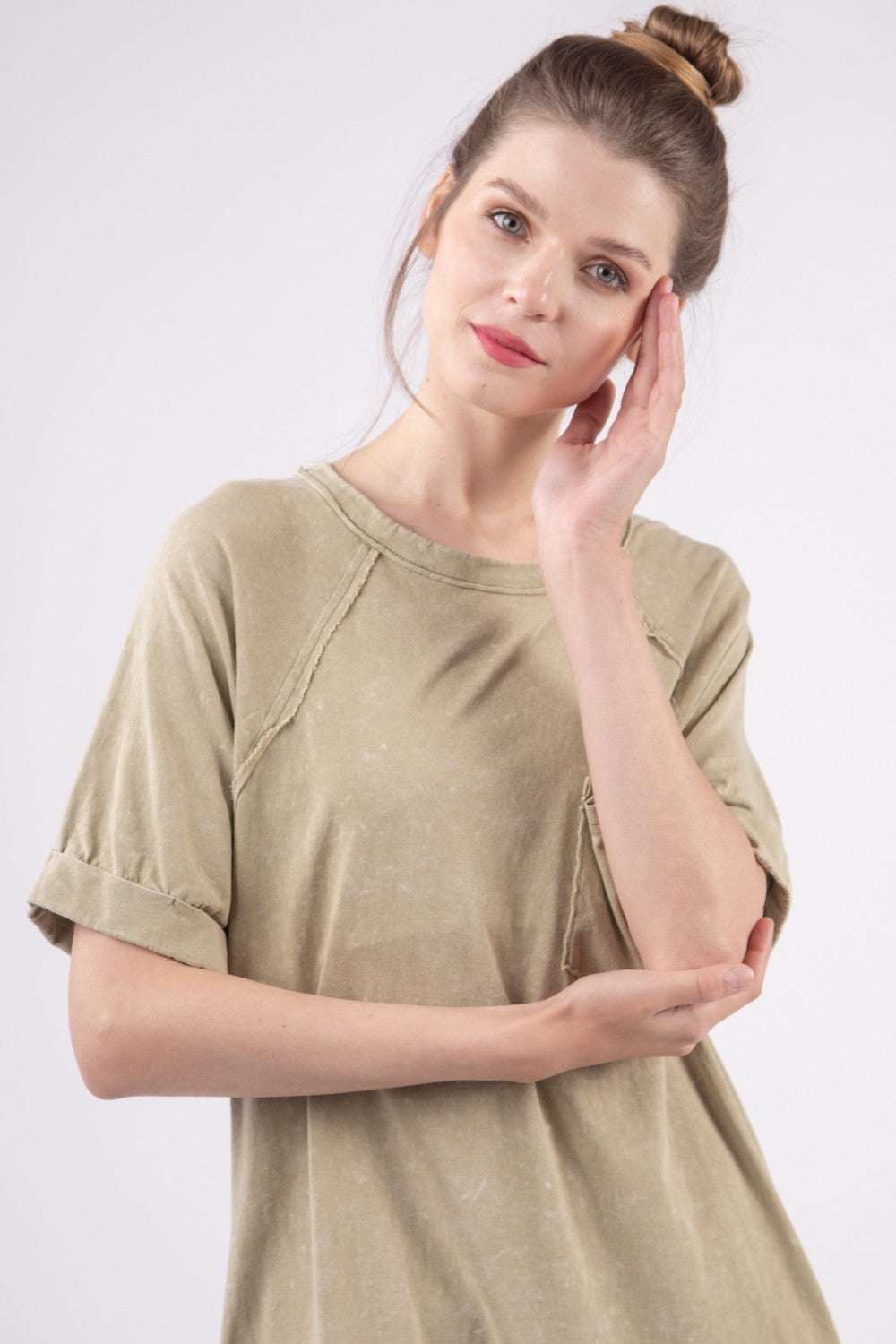 Cotton Mini Tee DressThis Washed Round Neck Mini Tee Dress is a stylish and versatile piece for your casual wardrobe. The washed fabric gives it a soft and lived-in look, perfect for a lMini DressesCotton Mini Tee Dress
