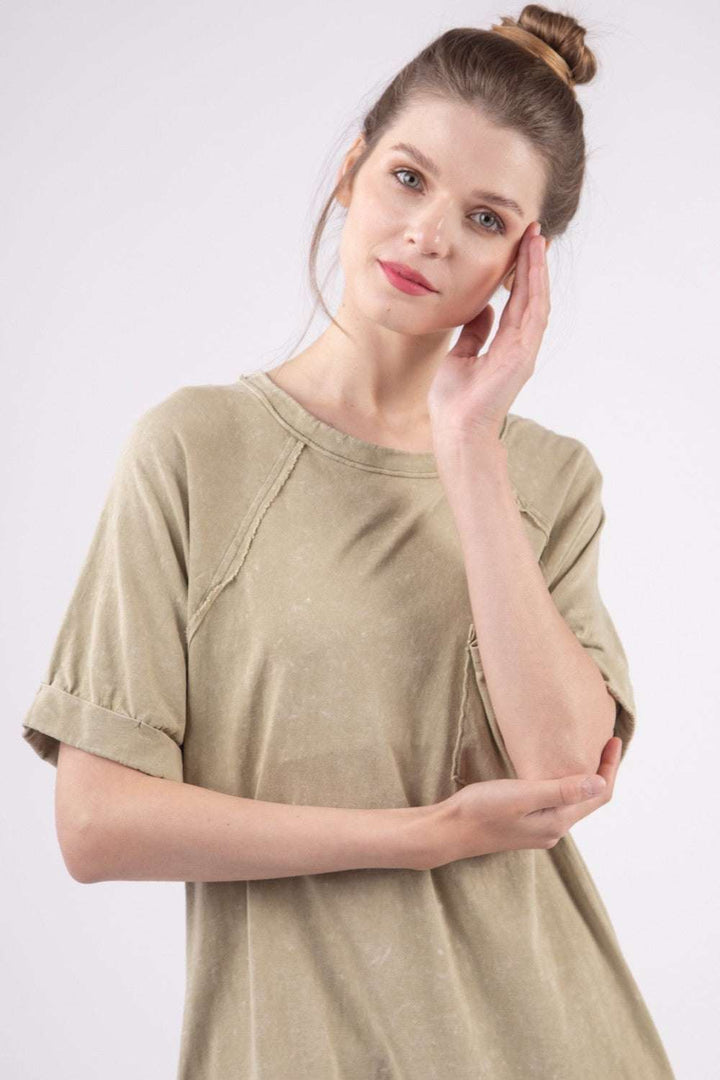 Cotton Mini Tee DressThis Washed Round Neck Mini Tee Dress is a stylish and versatile piece for your casual wardrobe. The washed fabric gives it a soft and lived-in look, perfect for a lMini DressesCotton Mini Tee Dress