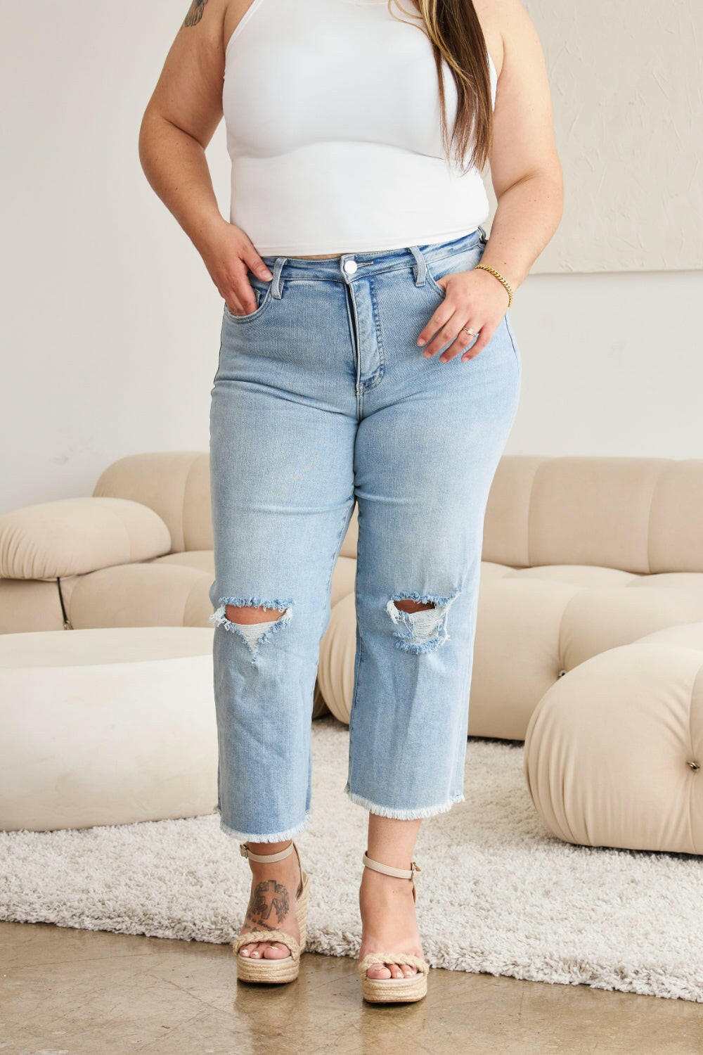 RFM Tummy Control High Waist Raw Hem Distressed JeansThe Tummy Control High Waist Raw Hem Distressed Jeans are a stylish and flattering choice for your denim collection. With tummy control technology, these jeans offerJean ShortsRFM Tummy Control